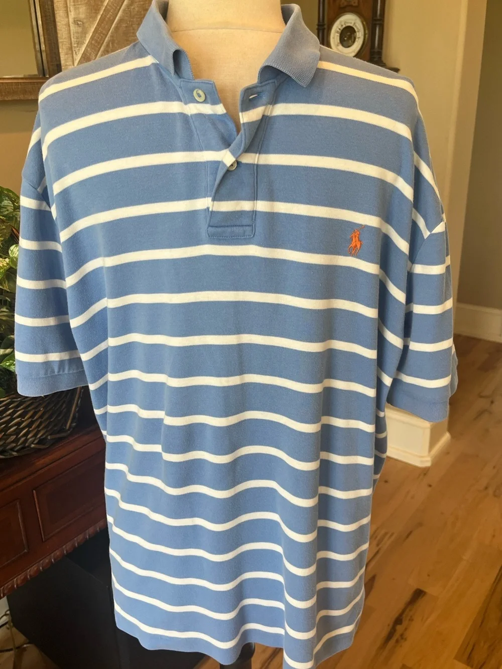 Polo Ralph Lauren Soft Cotton Knit Blue and White Striped Polo Shirt